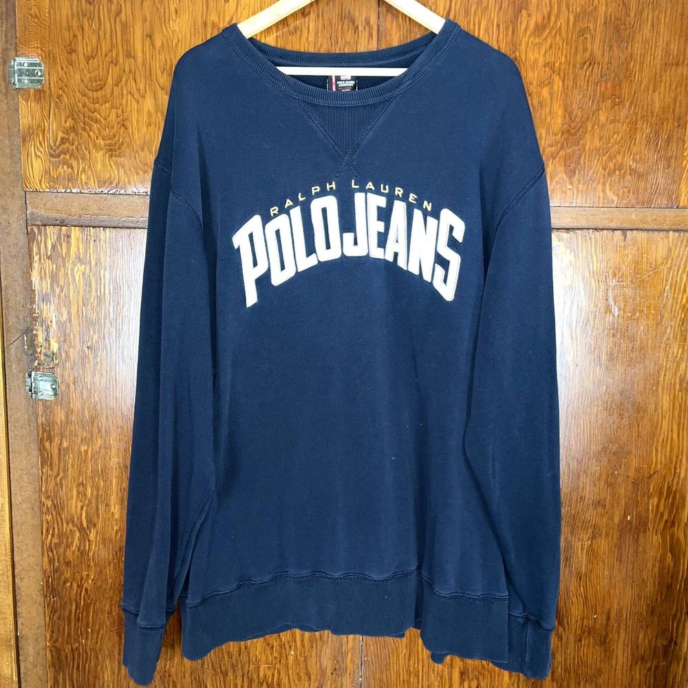 Polo Ralph Lauren Vintage Navy Yellow Patch Embroidery Logo Men's XXL Crewneck